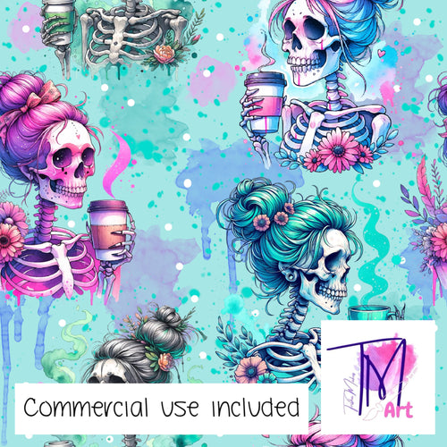 167 - Mums Coffee Seamless Pattern on Aqua (UNLIMITED)