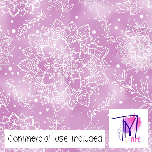 143 White Mandalas on Pink - Seamless Pattern (UNLIMITED)