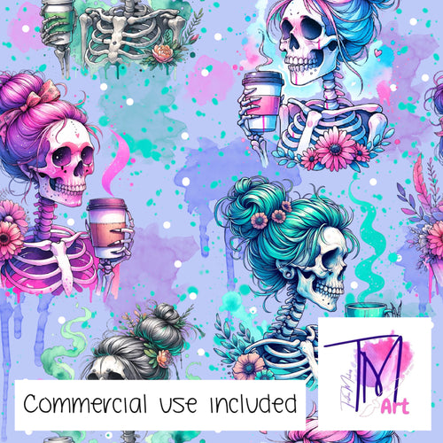 168 - Mums Coffee Seamless Pattern on Blue (UNLIMITED)