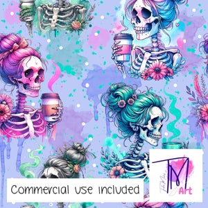 168 - Mums Coffee Seamless Pattern on Blue (UNLIMITED)