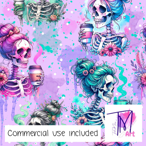 170 - Mums Coffee Seamless Pattern on Purple (UNLIMITED)