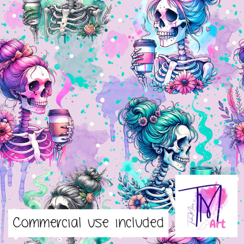 169 - Mums Coffee Seamless Pattern on Pink (UNLIMITED)