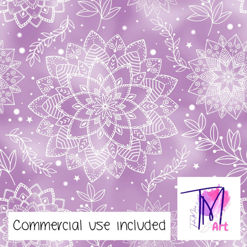 144 White Mandalas on Purple - Seamless Pattern (UNLIMITED)