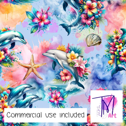 224 - Floral Dolphins V2 on Blue (UNLIMITED)