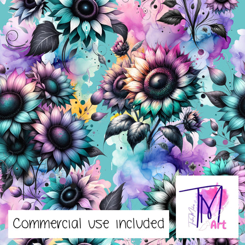 376 - Stylised Sunflowers on Teal (UNLIMITED)