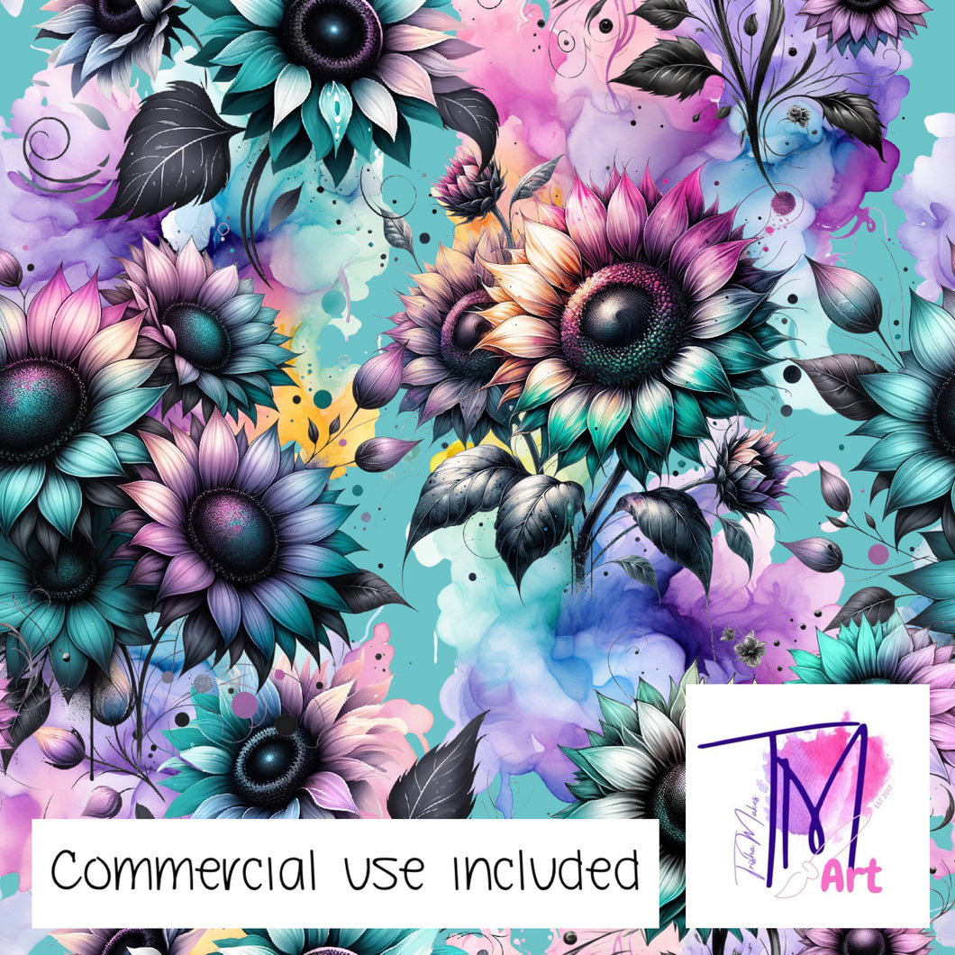 376 - Stylised Sunflowers on Teal (UNLIMITED)