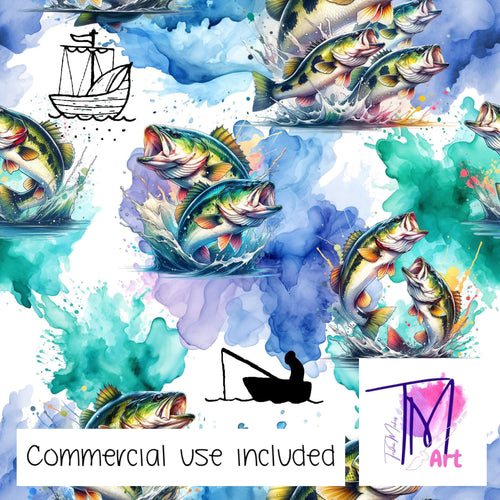151 Bass Jumping With Boats - Seamless Pattern (UNLIMITED)