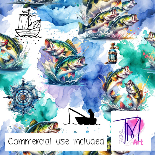 152 Bass Jumping With Boats & Nautical Decor - Seamless Pattern (UNLIMITED)