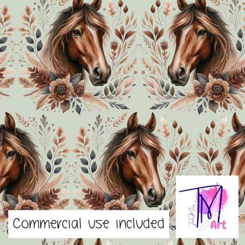 154 Boho Horse Pale Green - Seamless Pattern (UNLIMITED)