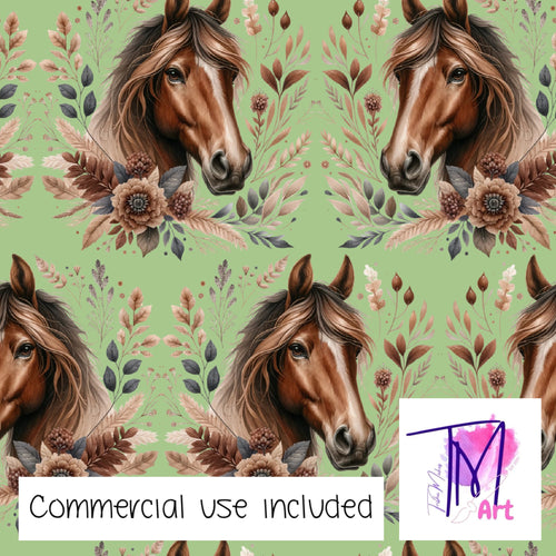 155 Boho Horse Green - Seamless Pattern (UNLIMITED)