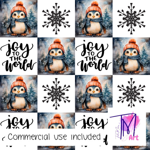 157 Xmas Penguin Checkers - Seamless Pattern (UNLIMITED)