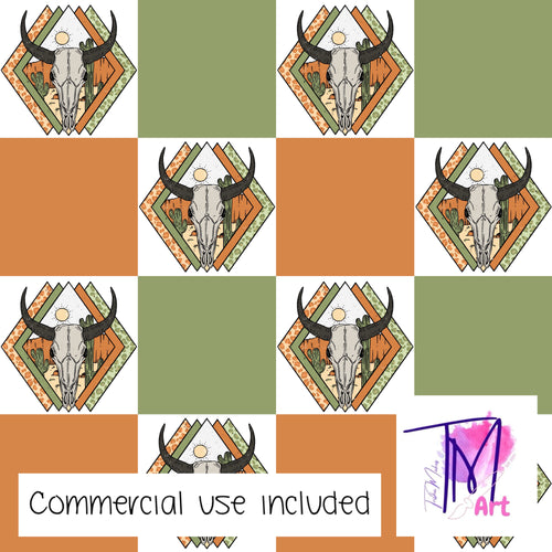158 Cow Skull Checkers - Seamless Pattern (UNLIMITED)