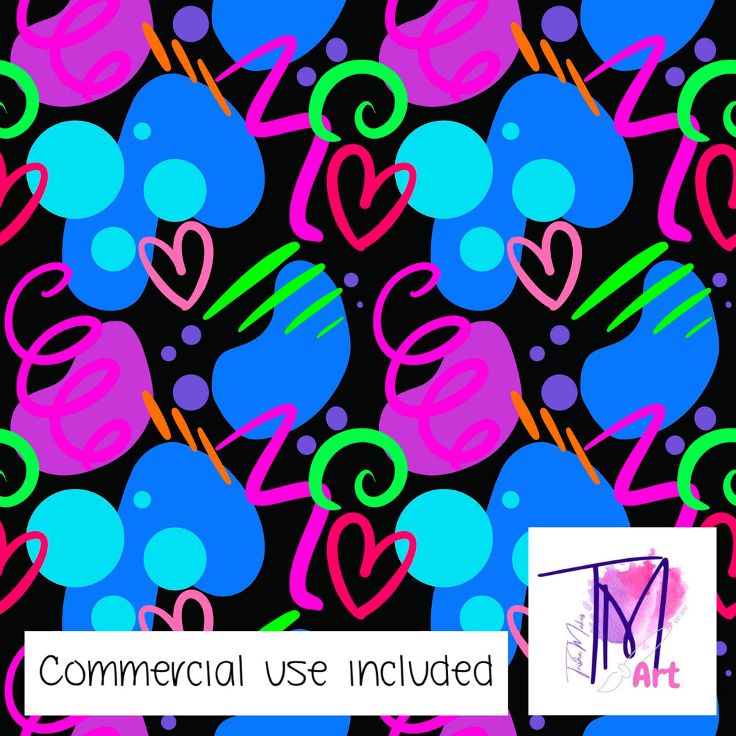 110 Neon Streamers on Black - Seamless Pattern (UNLIMITED)