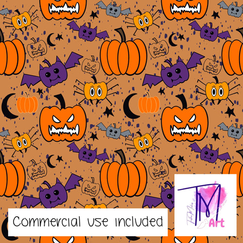 115 Angry Pumpkins on Orange - Seamless Pattern (UNLIMITED)