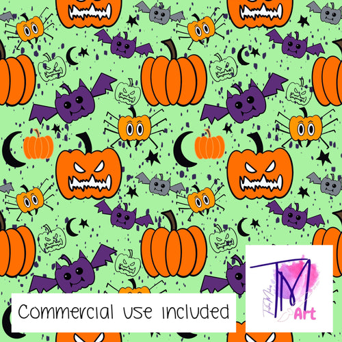 117 Angry Pumpkins on Green - Seamless Pattern (UNLIMITED)
