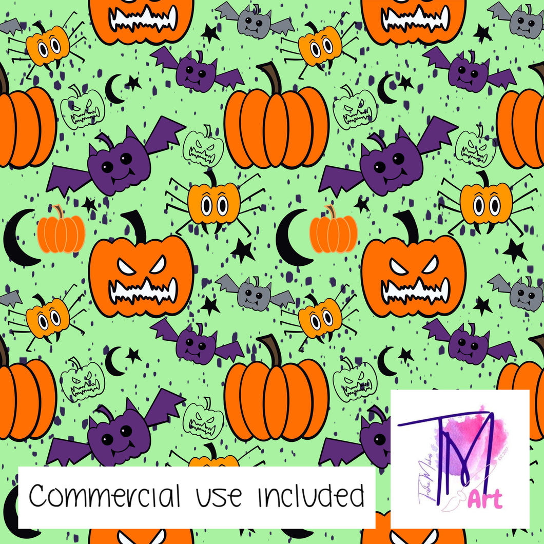 117 Angry Pumpkins on Green - Seamless Pattern (UNLIMITED)
