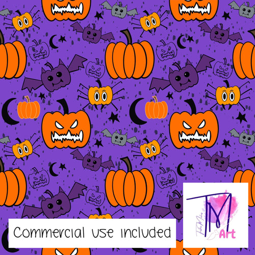 116 Angry Pumpkins on Purple - Seamless Pattern (UNLIMITED)