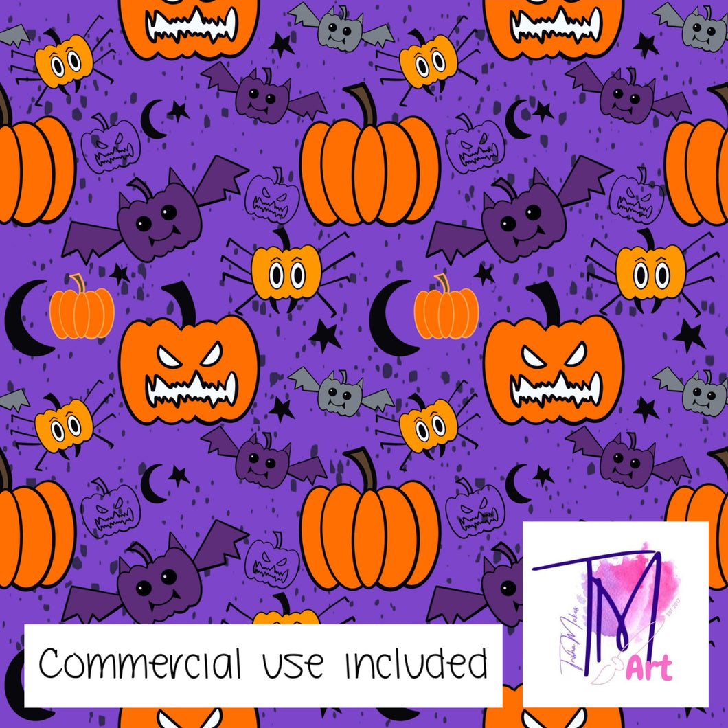 116 Angry Pumpkins on Purple - Seamless Pattern (UNLIMITED)