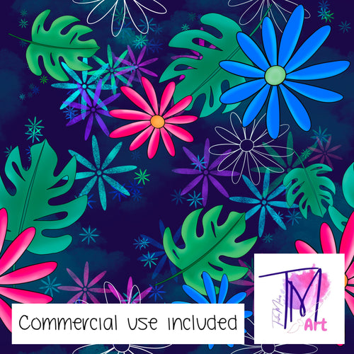 127 Monstera Forest on Navy - Seamless Pattern (UNLIMITED)