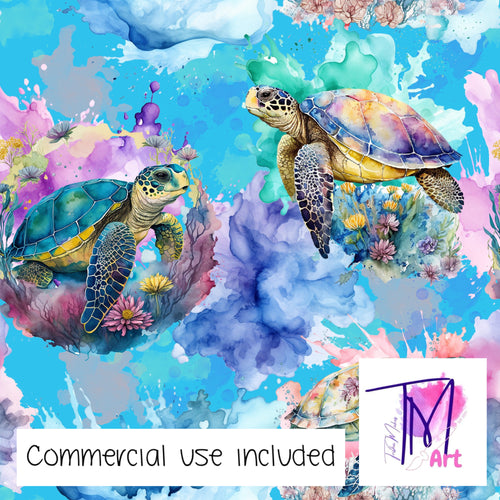 161 Turtle Splashes on Blue- Seamless Pattern (UNLIMITED)