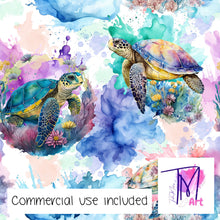 Load image into Gallery viewer, 162 Turtle Splashes with Watercolour Background - Seamless Pattern (UNLIMITED)
