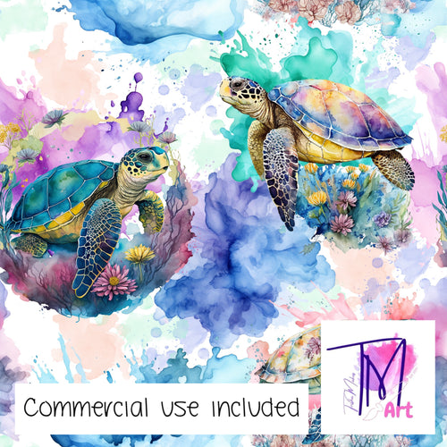 162 Turtle Splashes with Watercolour Background - Seamless Pattern (UNLIMITED)