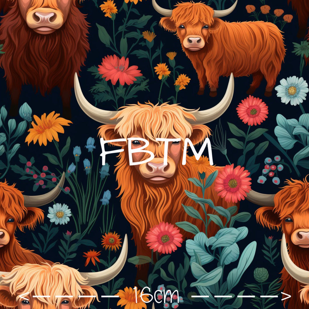 Shunkey's Design, textile art, highland cow, cotton fabric