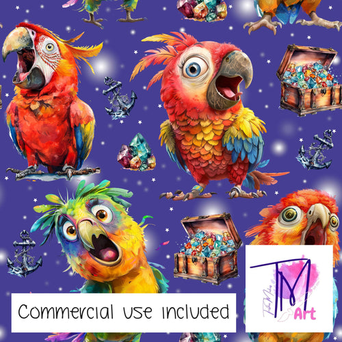 191 - Quirky Parrots On Blue (UNLIMITED)