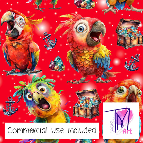 192 - Quirky Parrots On Red (UNLIMITED)