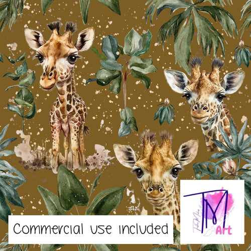 231 - Tropical Giraffes on Khaki (UNLIMITED)