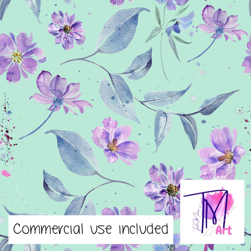 242 - Purple Watercolour Florals Aqua Background (UNLIMITED)