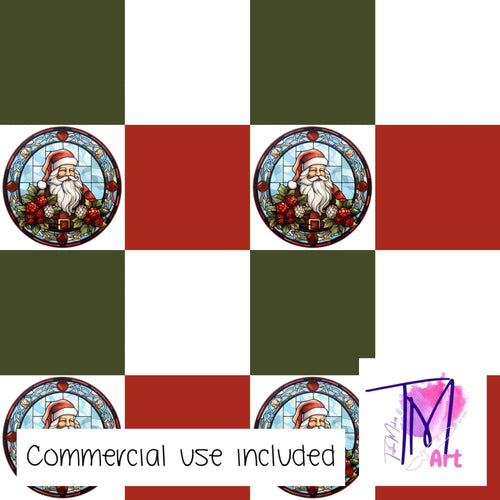 244 - Stained Glass Santa Checkers (UNLIMITED)