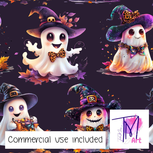 262 - Cute Halloween Ghosts Dark Purple (UNLIMITED)