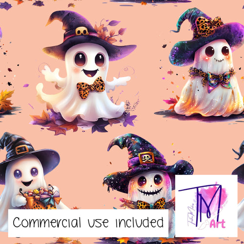 264 - Cute Halloween Ghosts Dusty Peach (UNLIMITED)