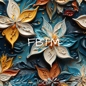 ROUND 60 - Blue & Gold Oiled Floral