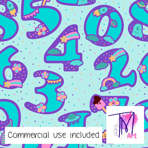 291 - Aqua  Polkadot Numbers (UNLIMITED)