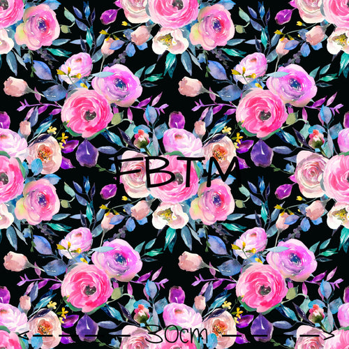 ROUND 61 - Pink Flower Bouquet on Black