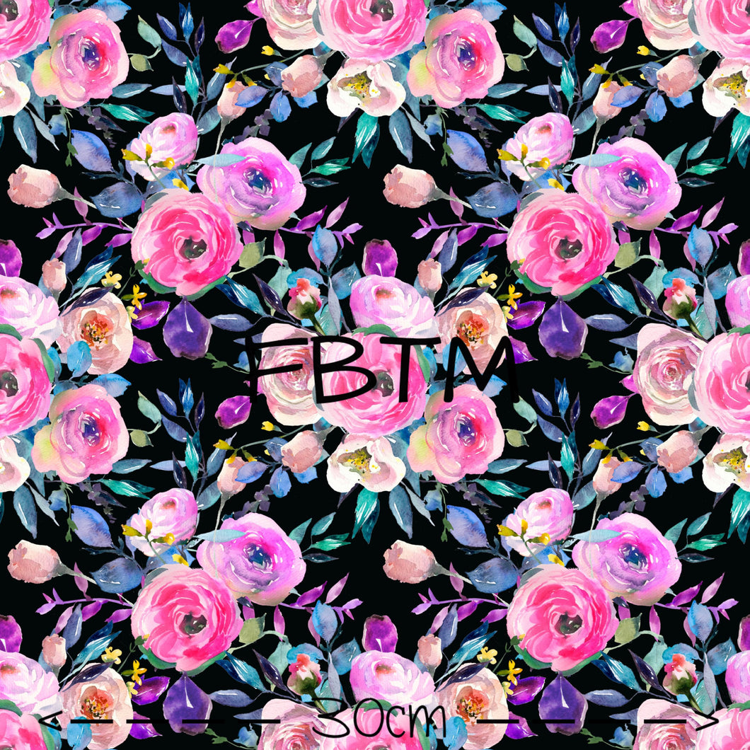 ROUND 61 - Pink Flower Bouquet on Black