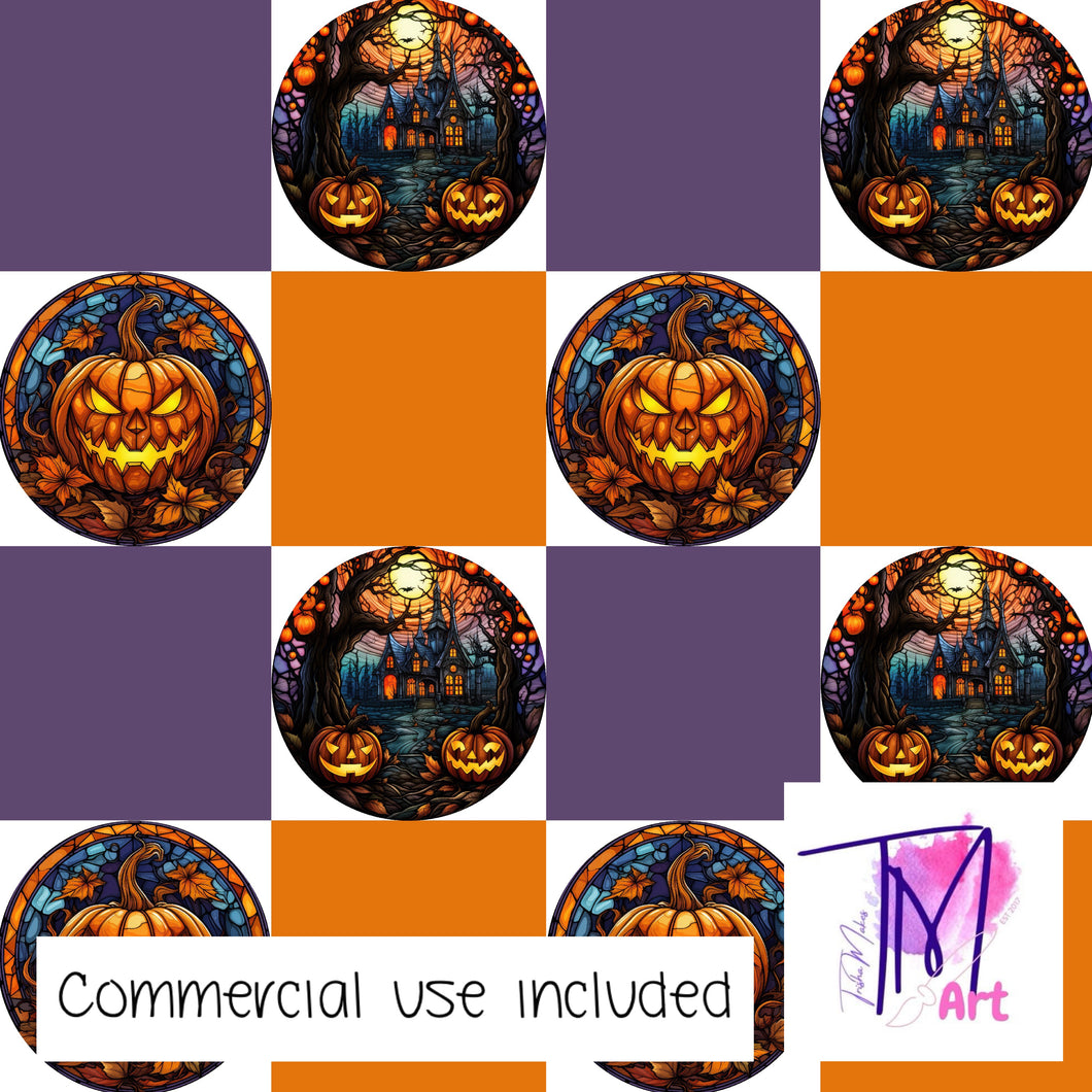 296 - Stained Glass Pumpkin Checkers (UNLIMITED)