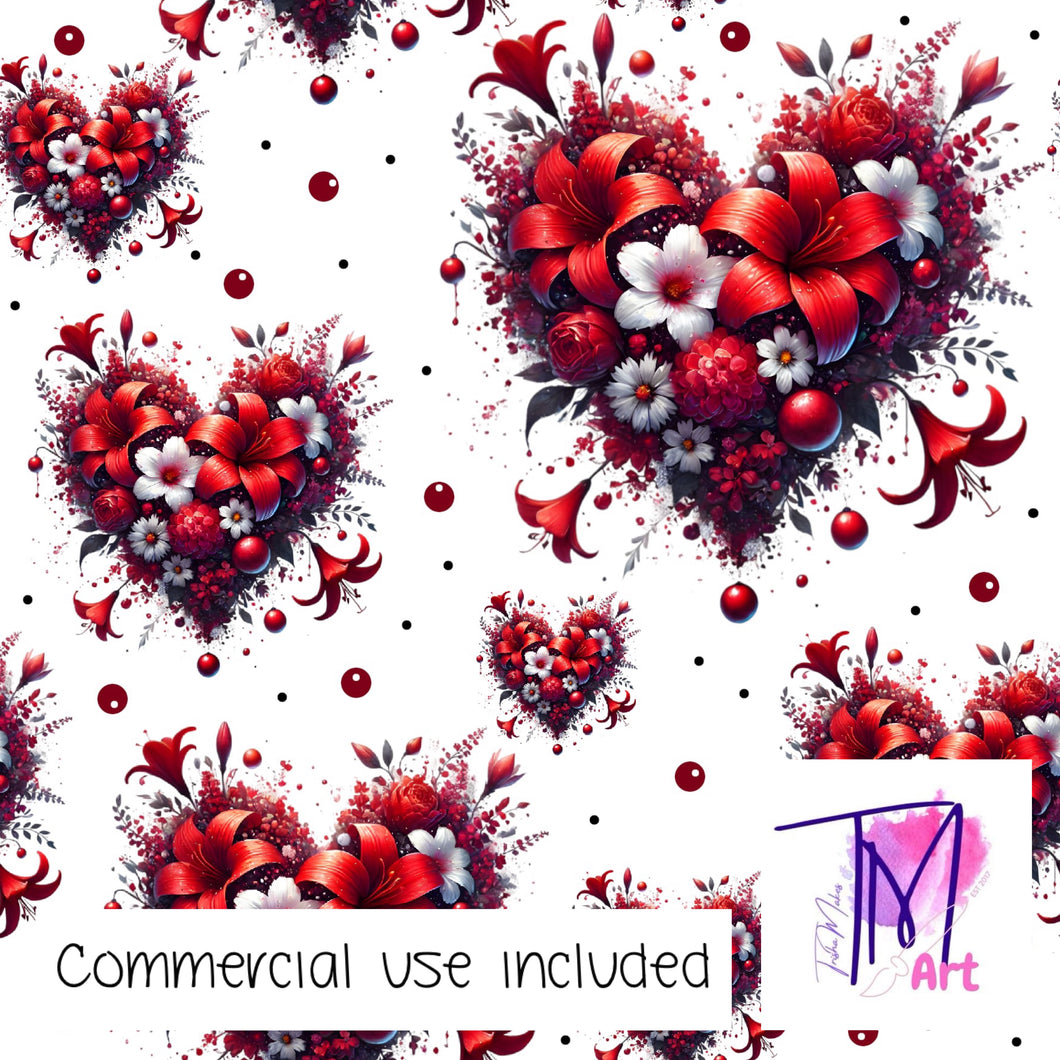397 - Red Flower Hearts White (UNLIMITED)