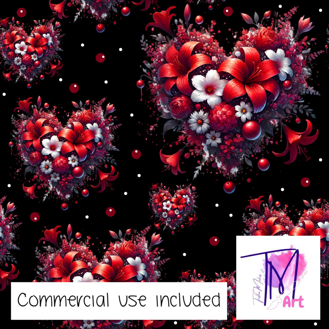 398 - Red Flower Hearts Black (UNLIMITED)