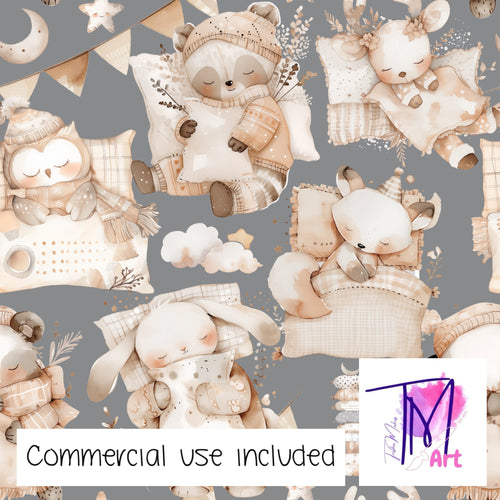 401 - Sleeping Woodland Animals Grey (UNLIMITED)