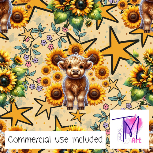 310 - Sunflower Cows & Stars Beige (UNLIMITED)