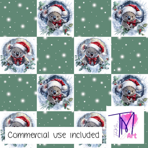 320 - Xmas Koala Checkers Eucalyptus (UNLIMITED)
