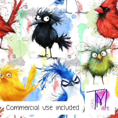 324 - Birds Bad Hair Day Colourful Background(UNLIMITED)