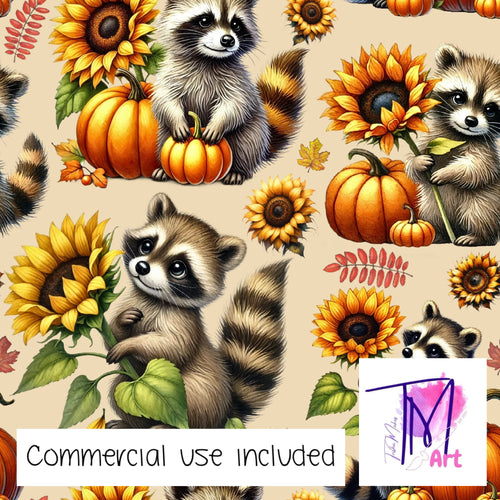 330 - Fall Raccoons on Tan (UNLIMITED)