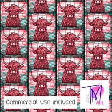 Load image into Gallery viewer, 134 Pink Highland Cow Stained Glass - Seamless Pattern (UNLIMITED)