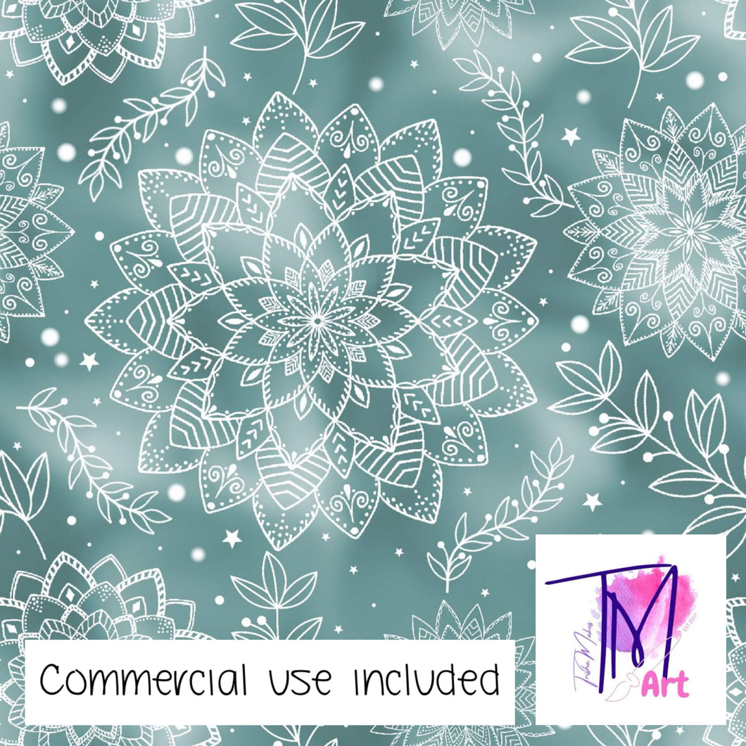 140 White Mandalas on Aqua - Seamless Pattern (UNLIMITED)