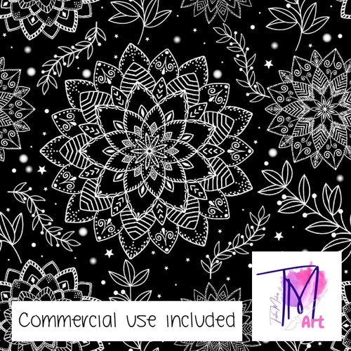 141 White Mandalas on Black - Seamless Pattern (UNLIMITED)