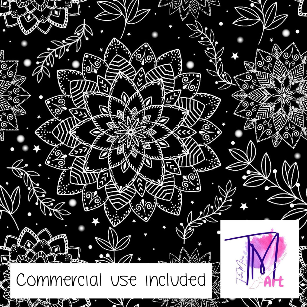 141 White Mandalas on Black - Seamless Pattern (UNLIMITED)